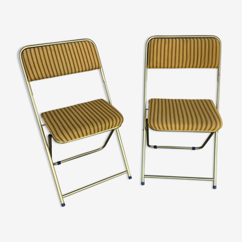 Vintage lafuma folding chair with striped gold fabric