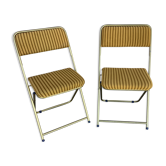 Vintage lafuma folding chair with striped gold fabric