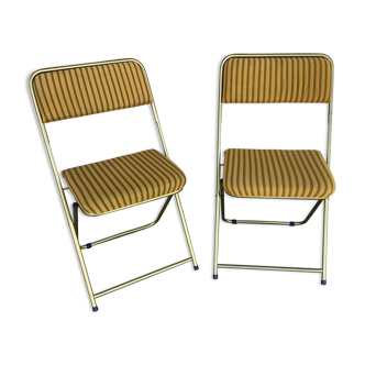 Vintage lafuma folding chair with striped gold fabric