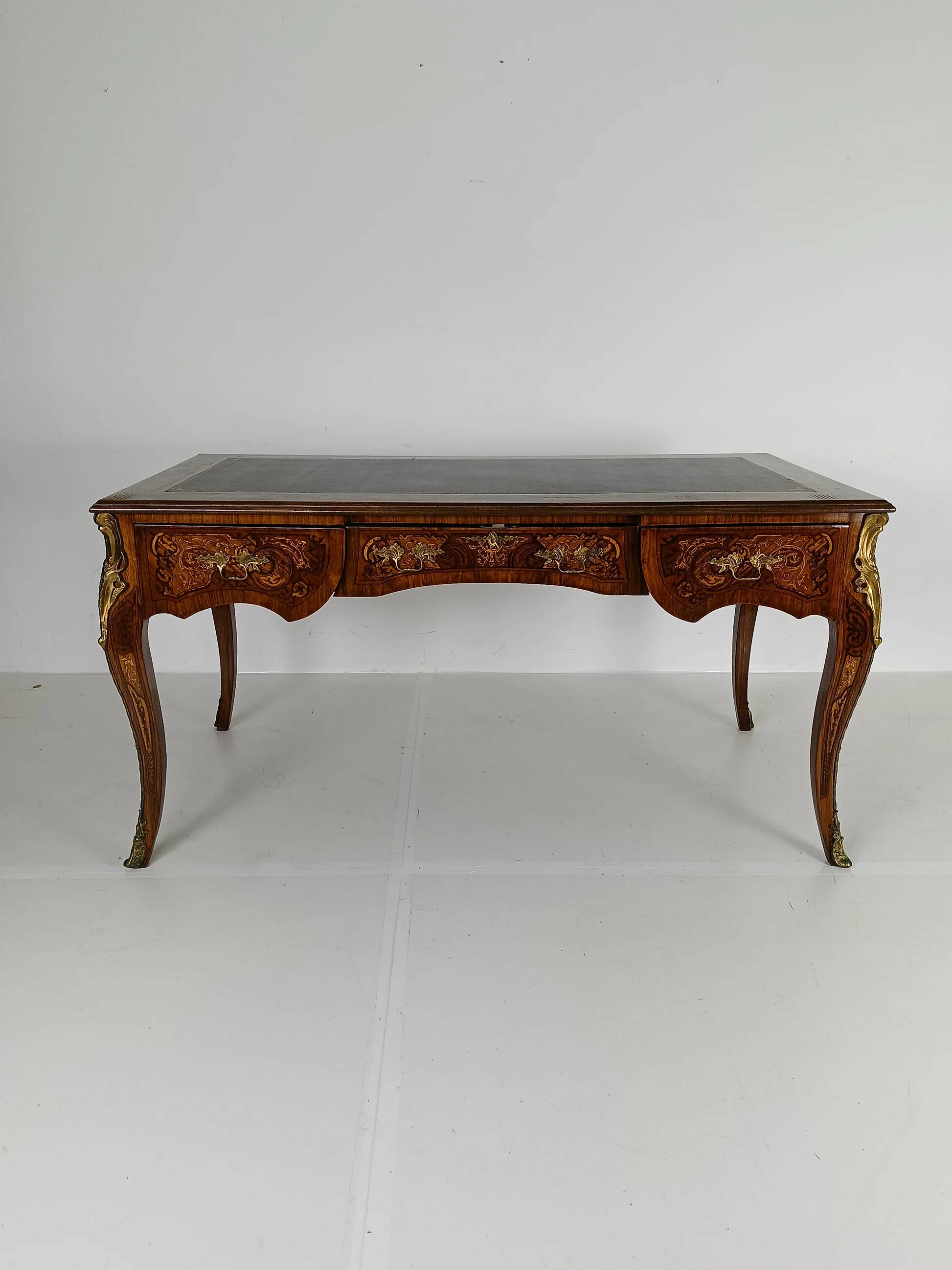 Louis XV style double-sided mahogany and rosewood flat desk