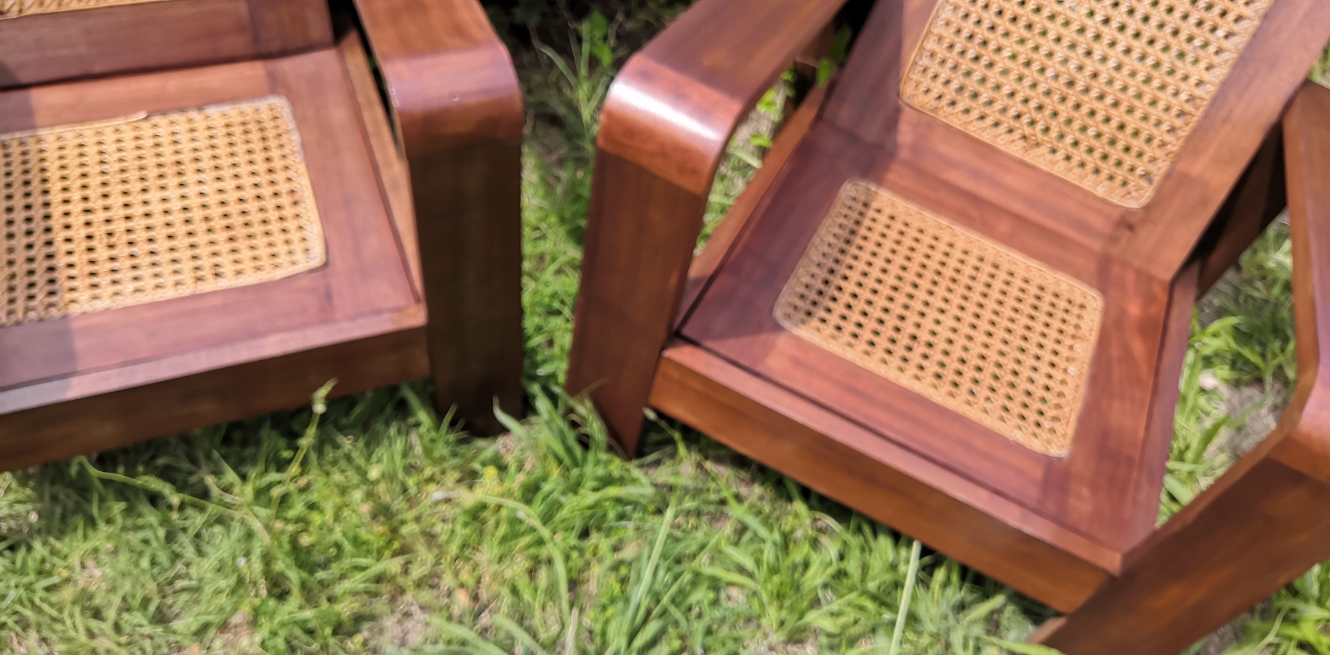Pair of vintage rosewood and canning armchairs, Burma 1950