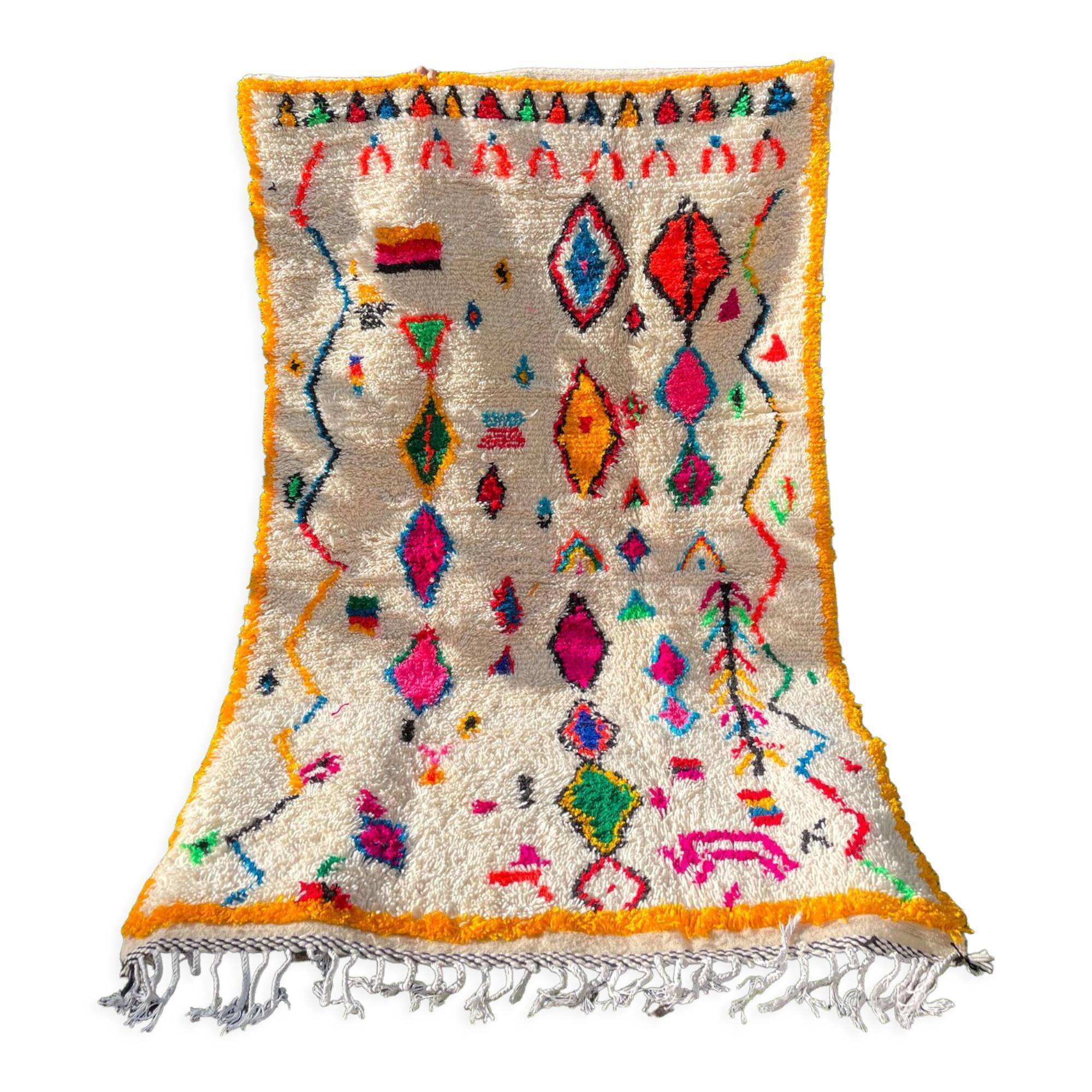 Berber carpet azimuth colored white with multicolored and fluorescent patterns