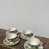 4 coffee cups Green and white checkered wolf grinders