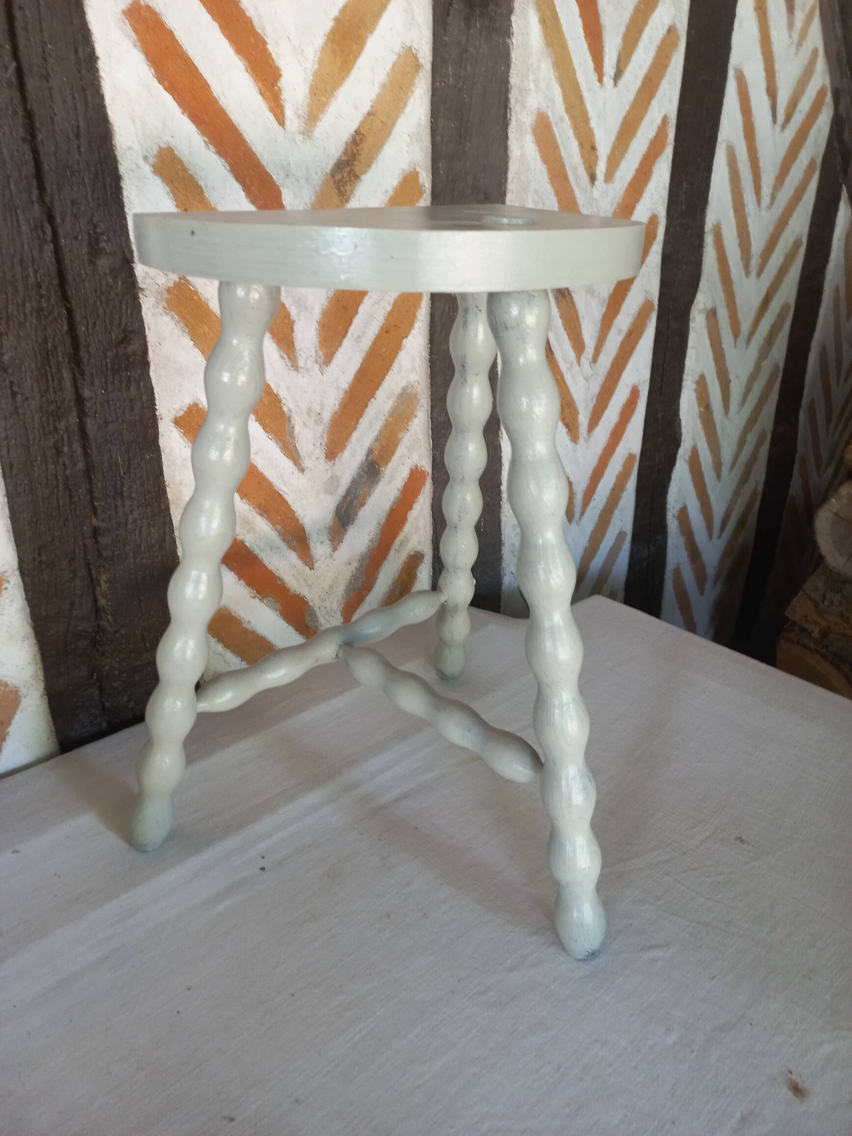 Light gray green tripod stool 1960