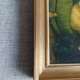 Painting gilded frame with reproduction Virgin with cushion