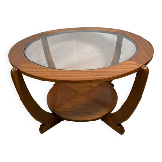 Mid-Century Retro Vintage Teak & Glass Round Coffee Table by Stonehill 1960