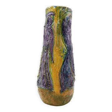 Figurative art majolica vase dated 1957 signed Agostino Pastene