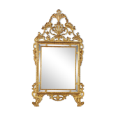 Miroir ancien en bois doré à motifs rococo, Italie, XVIIIe siècle