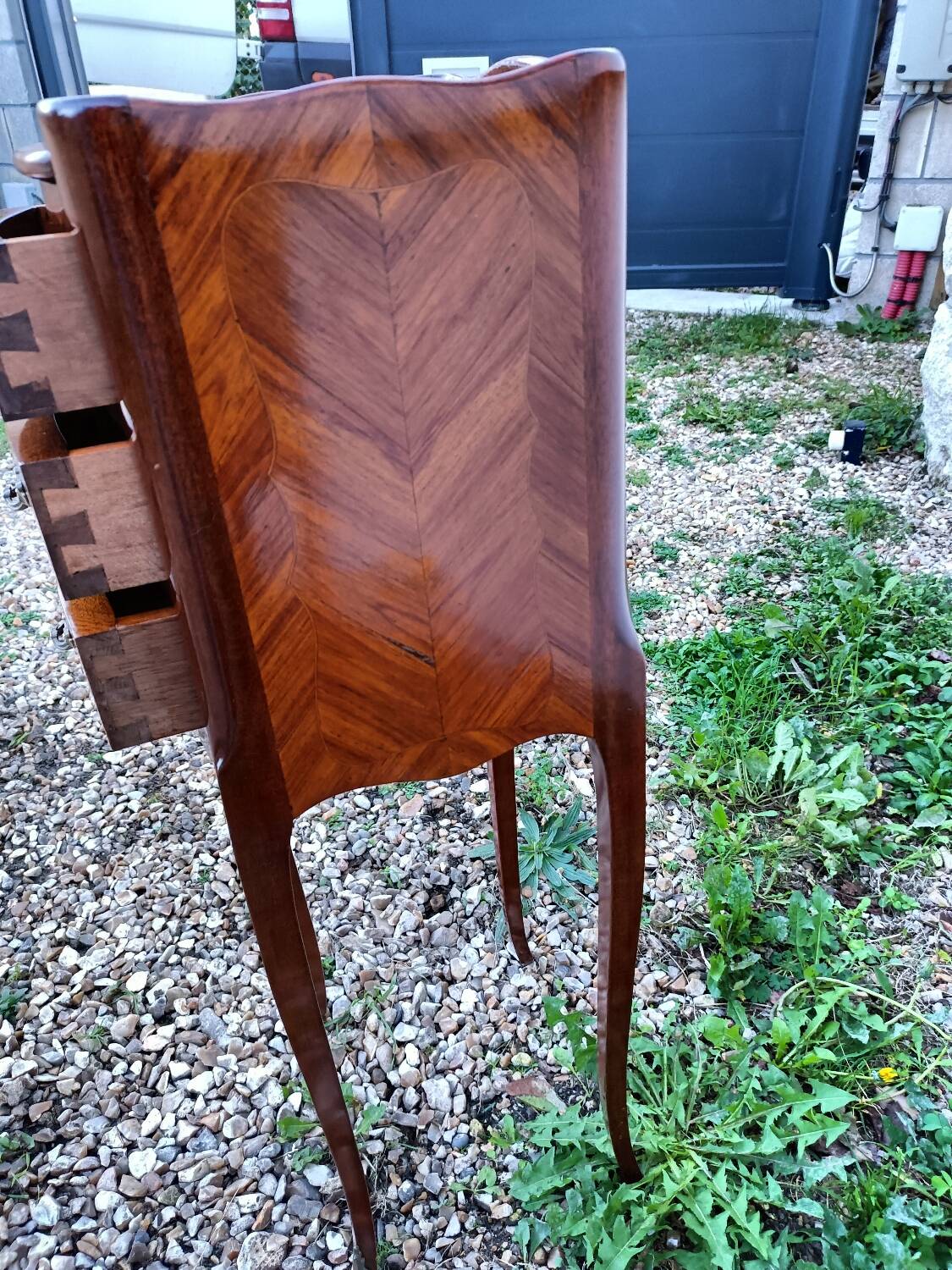 Pair of bedside tables in old Louis XV style marquetry