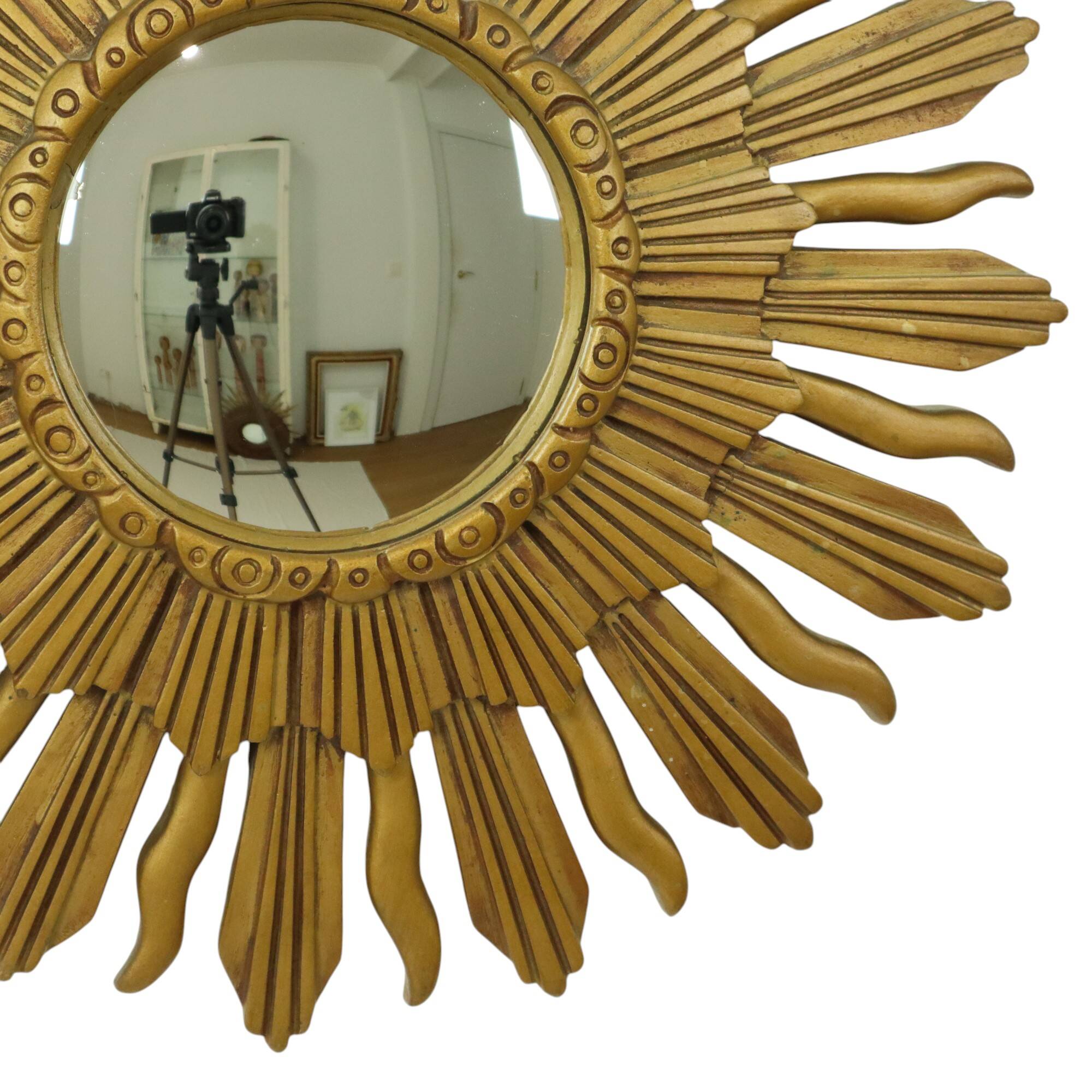 Vintage Sun Mirror Sunburst Mirror Convex Gold Resin 48cm