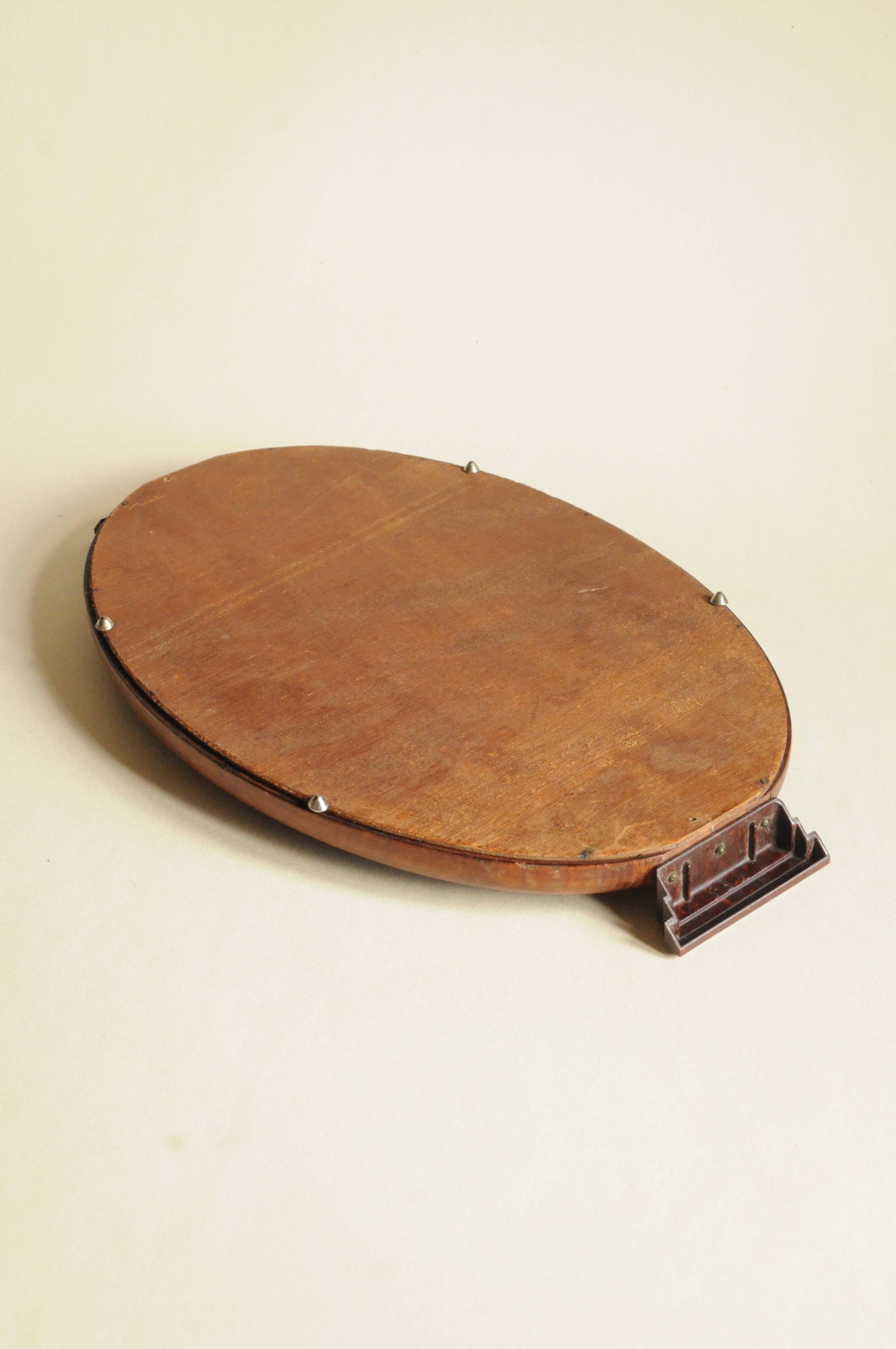 Old Oval Art Deco Wooden Plate - Bakelite Glass - Geometric Pattern