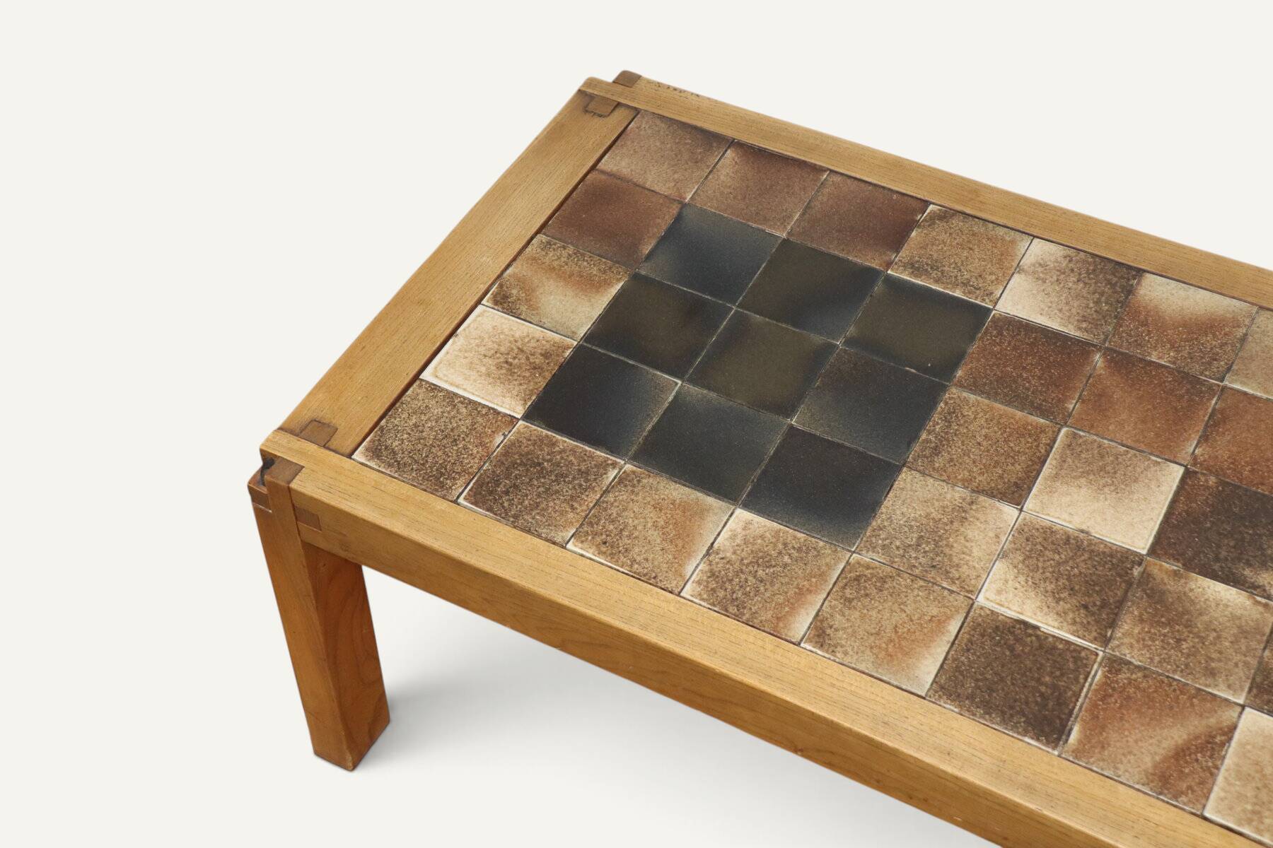 Coffee table by Pierre Chapo in solid elm and ceramic – circa 1960