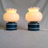 Pair of duck blue and white opaline lamps