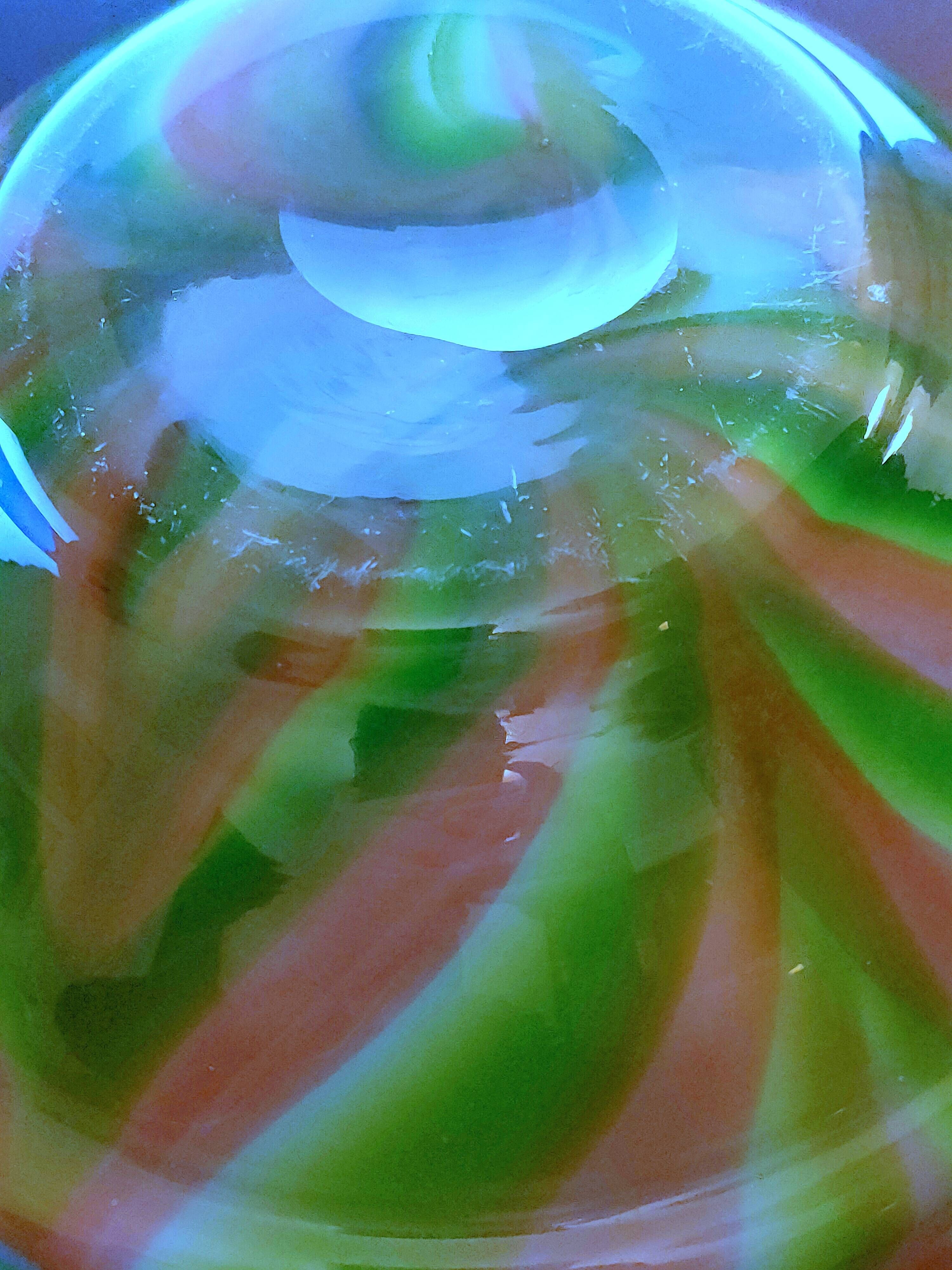 Art Nouveau ball vase opalescent glass stylized tricolor decoration Murano 1920