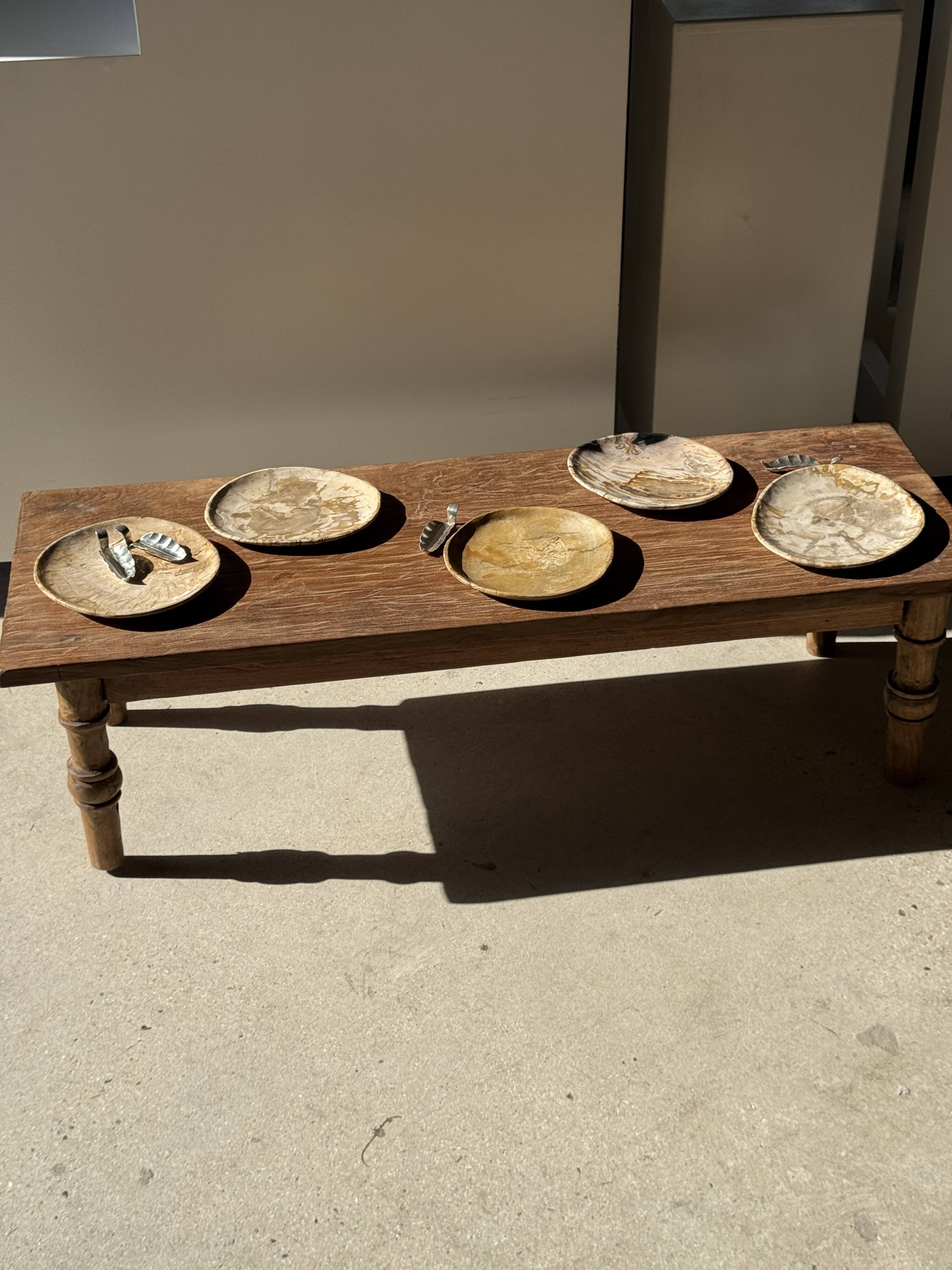 Small pocket tray or circular beige petrified wood dish D22.5-20 -3310