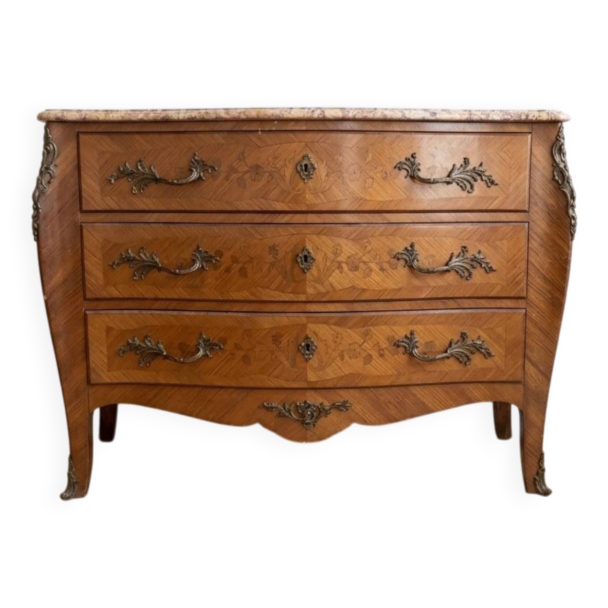 Louis XV style commode in marquetry and marble