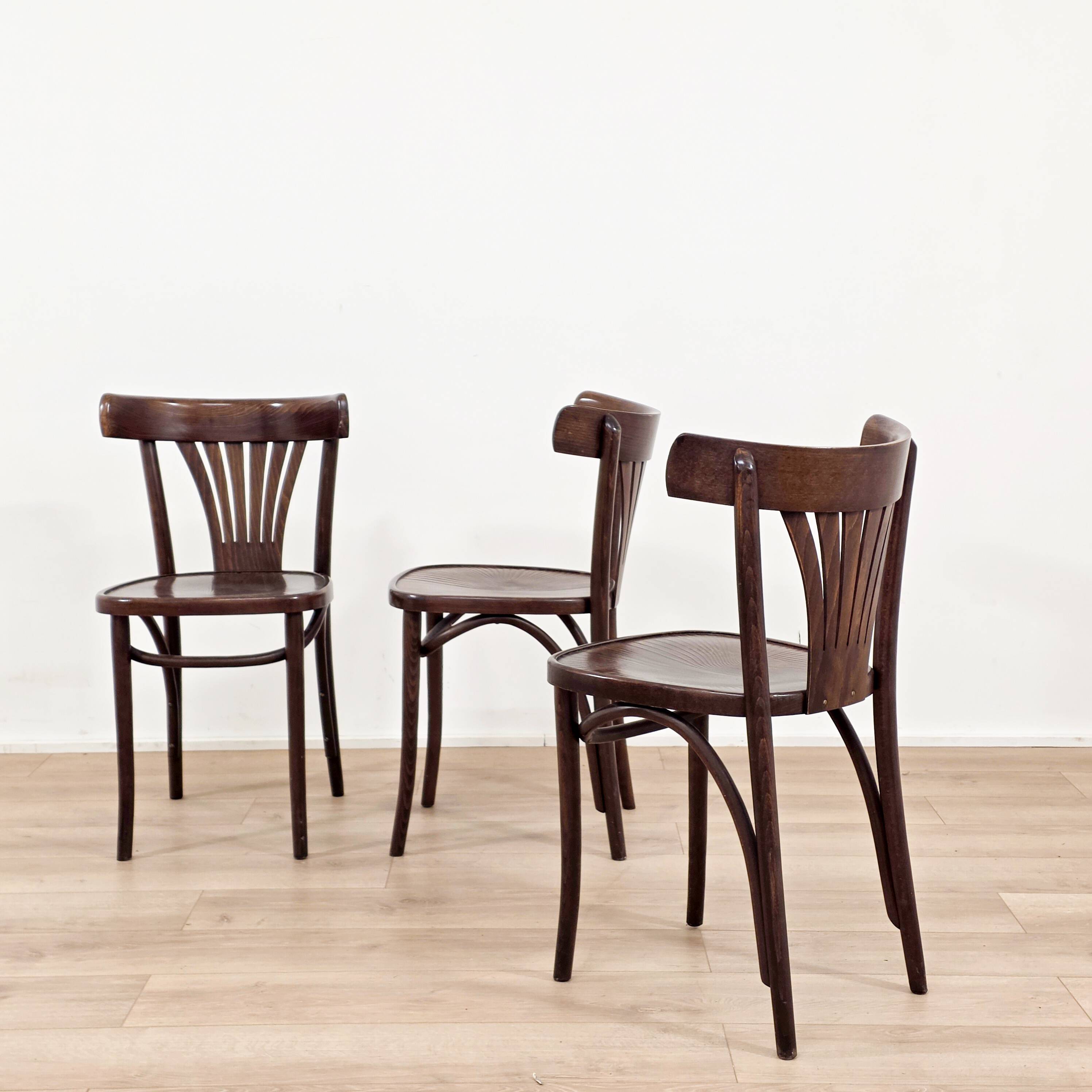 Set of 4 solid wood bistro chairs from the 1970s