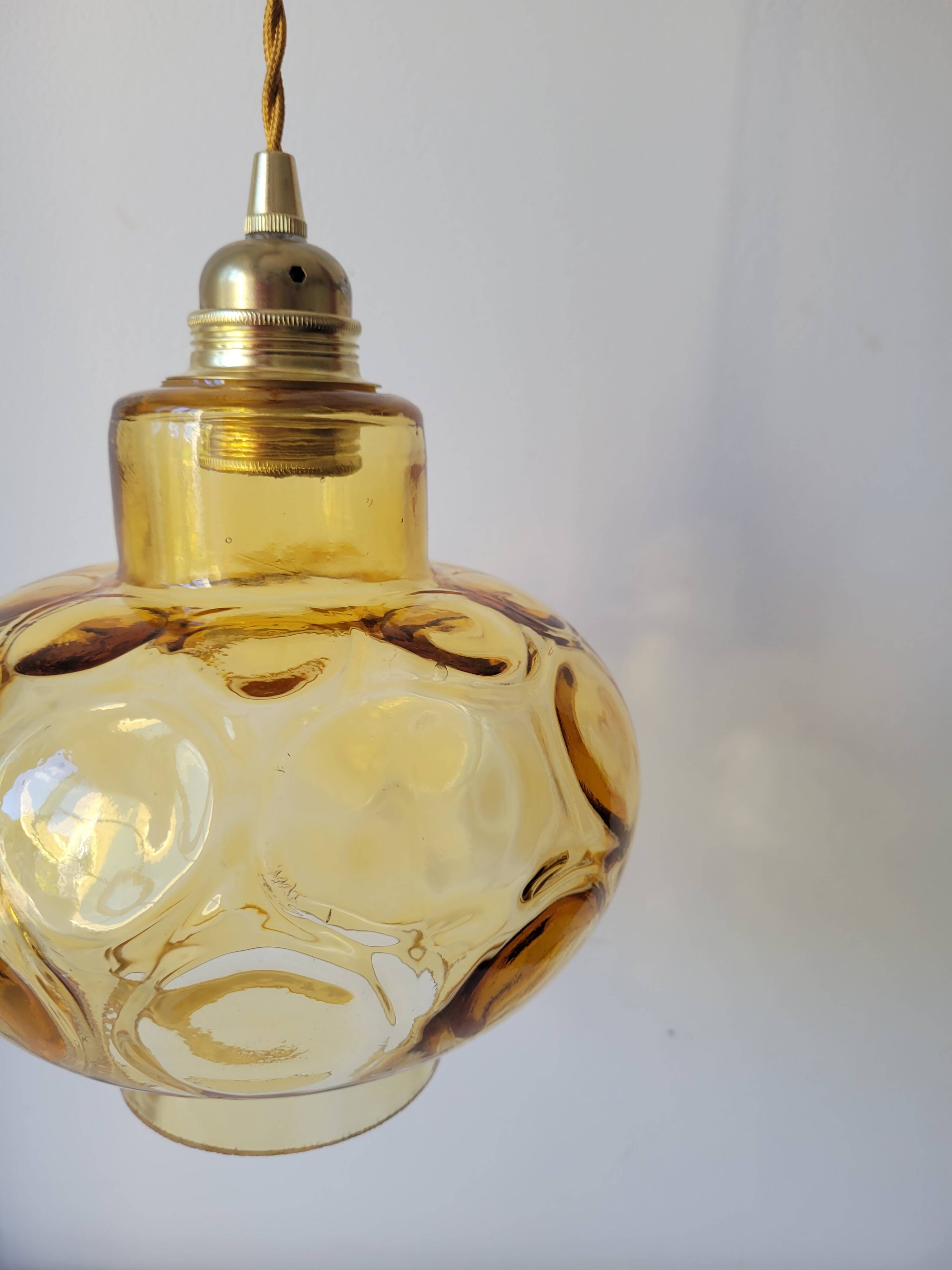 Amber faceted glass pendant light