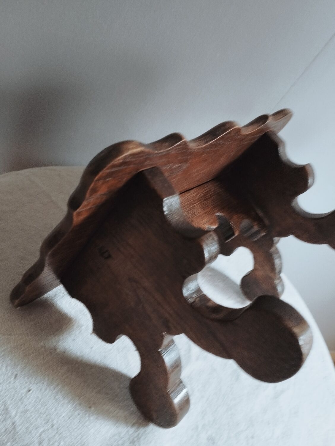 Wooden footrest stool, folk art craft