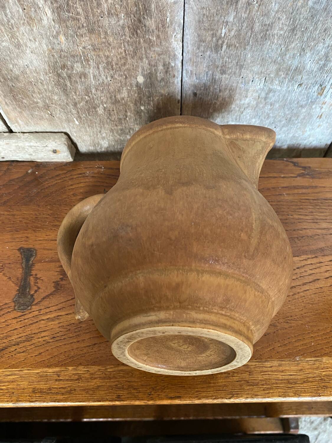 Antique rhodaceram pitcher beige stoneware made in france vintage