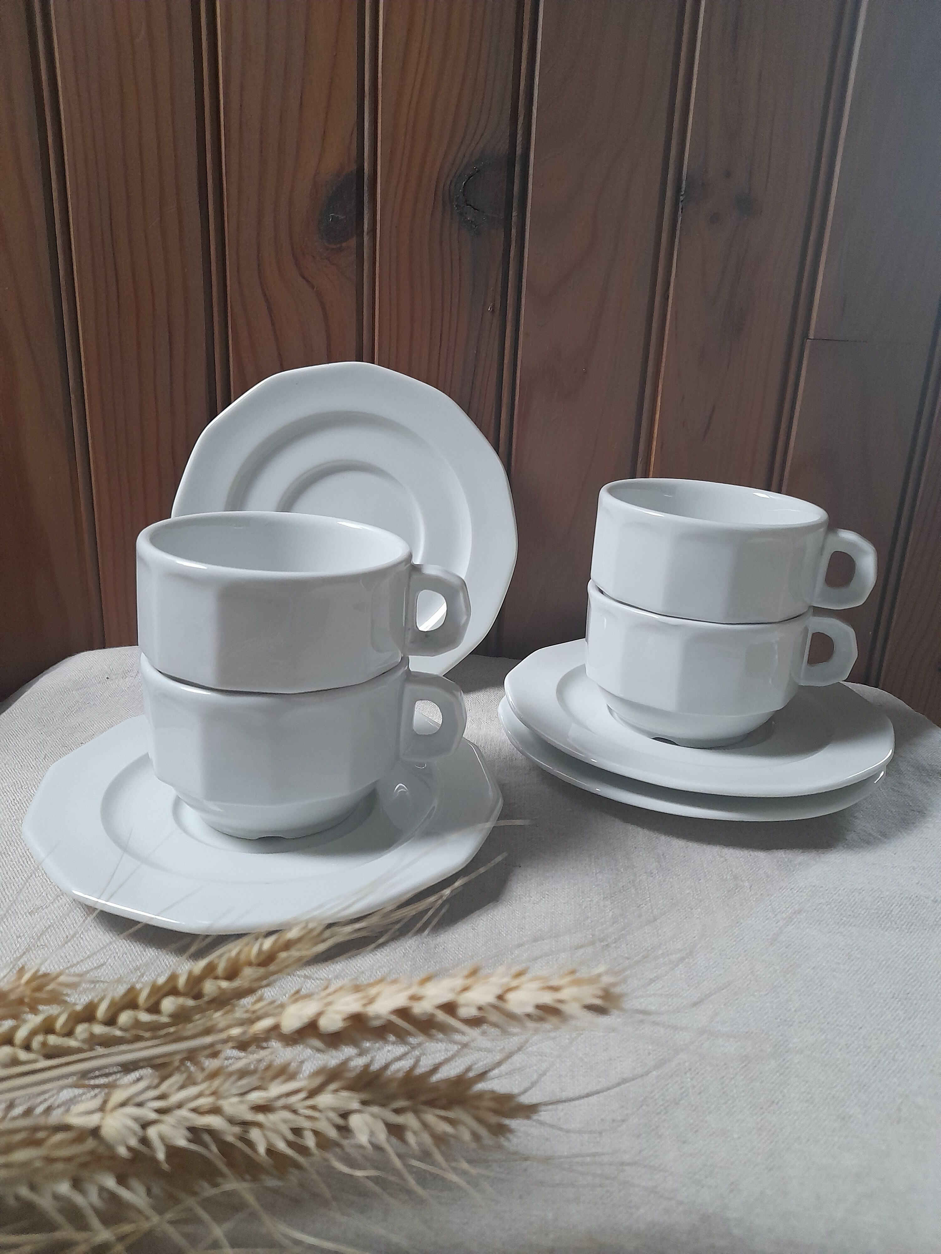 4 tasses & sous-tasses bistrot de Pillivuyt, vintage 70's