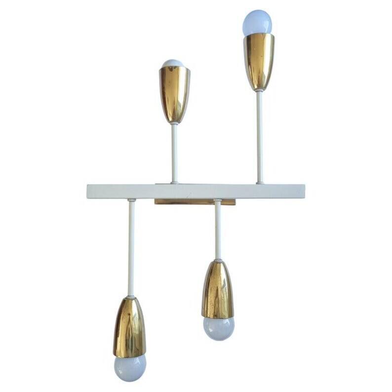 Pair of Midcentury Wall or Ceiling Lamps, Flush Mounts, Stilnovo Style, 1960s
