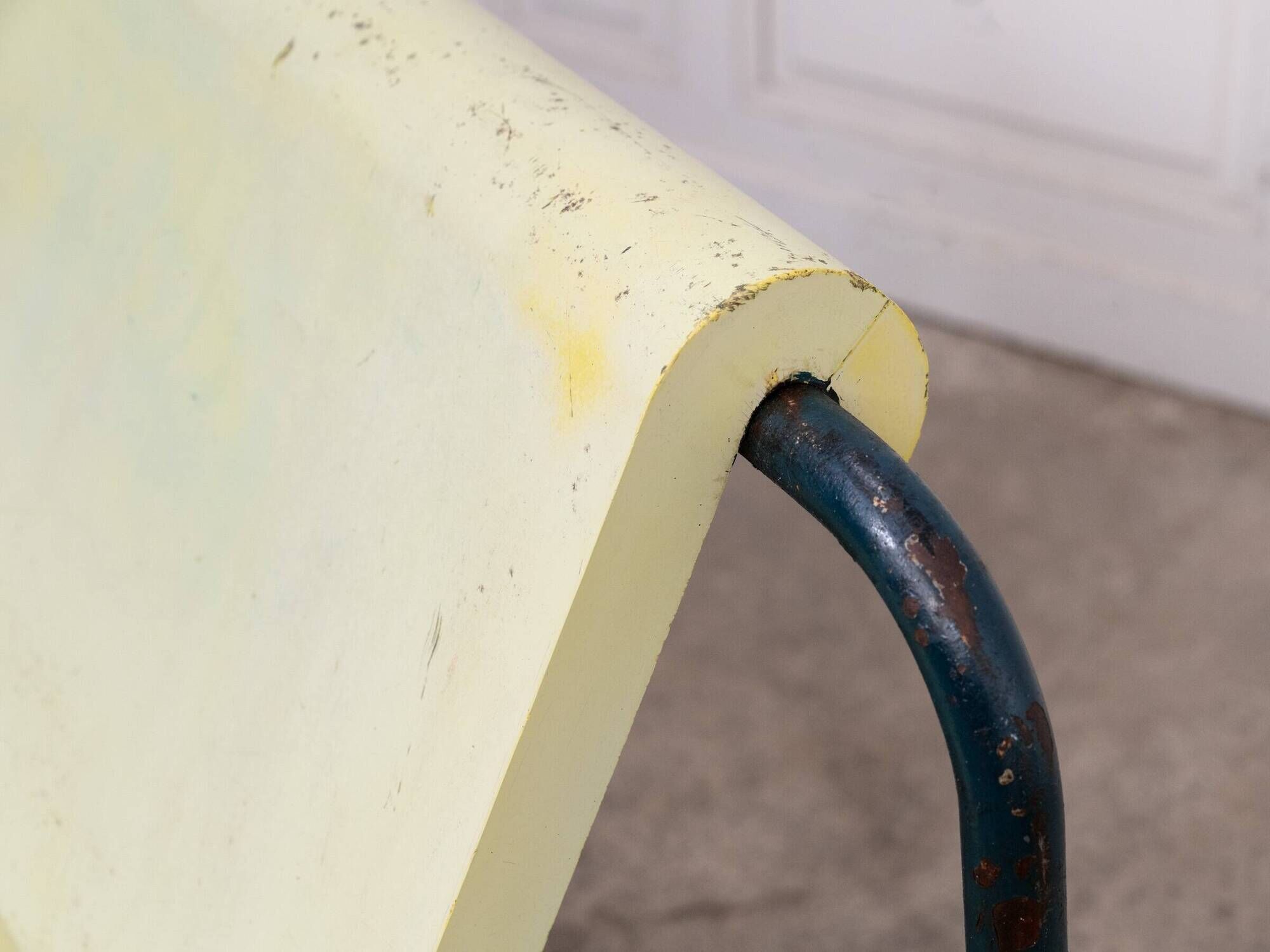 Rare Willy Guhl two-seater bench, original yellow patina, 1960.