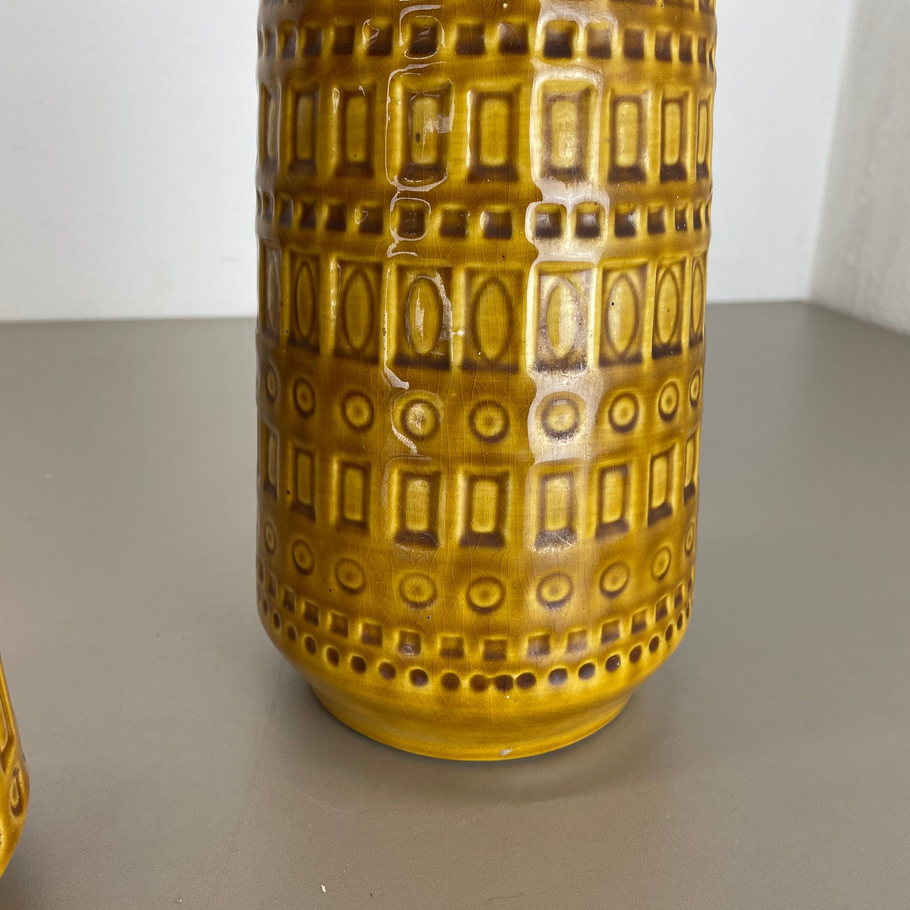 Set of two pottery fat lava vases "ochre" by scheurich, germany, 1970s