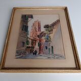 Tableau Aquarelle signée Vue sur la Cathédrale d'Albi