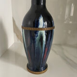Ceramic vase with enamel drips, brass mount, around 1920, Be