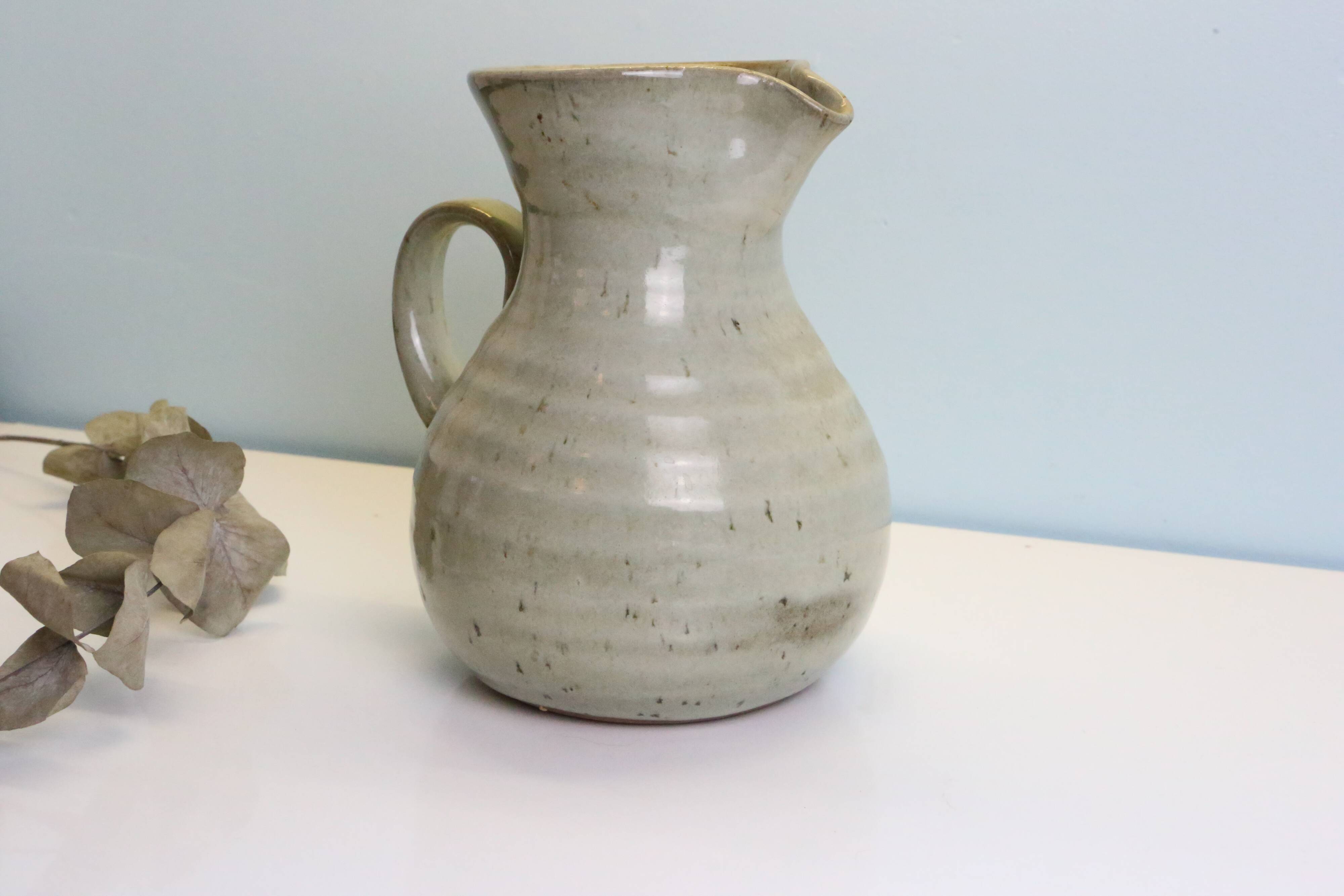 Glazed earth jug, Manziat pottery, rustic, vintage French