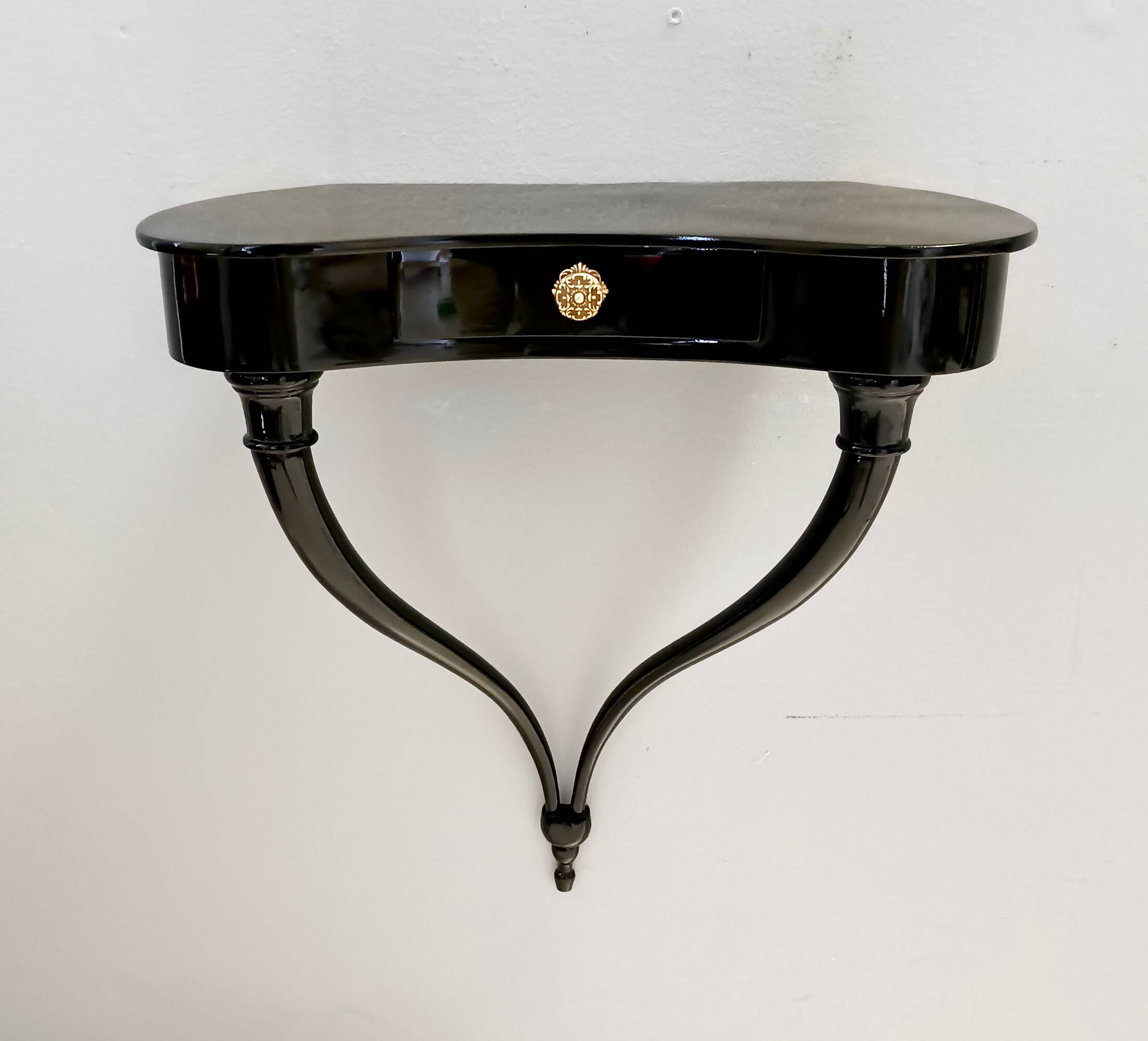 Pair of Black Wall-Mounted Console Tables / Nightstands attr. to Ulrich