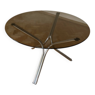 Smoked glass table with chrome legs
