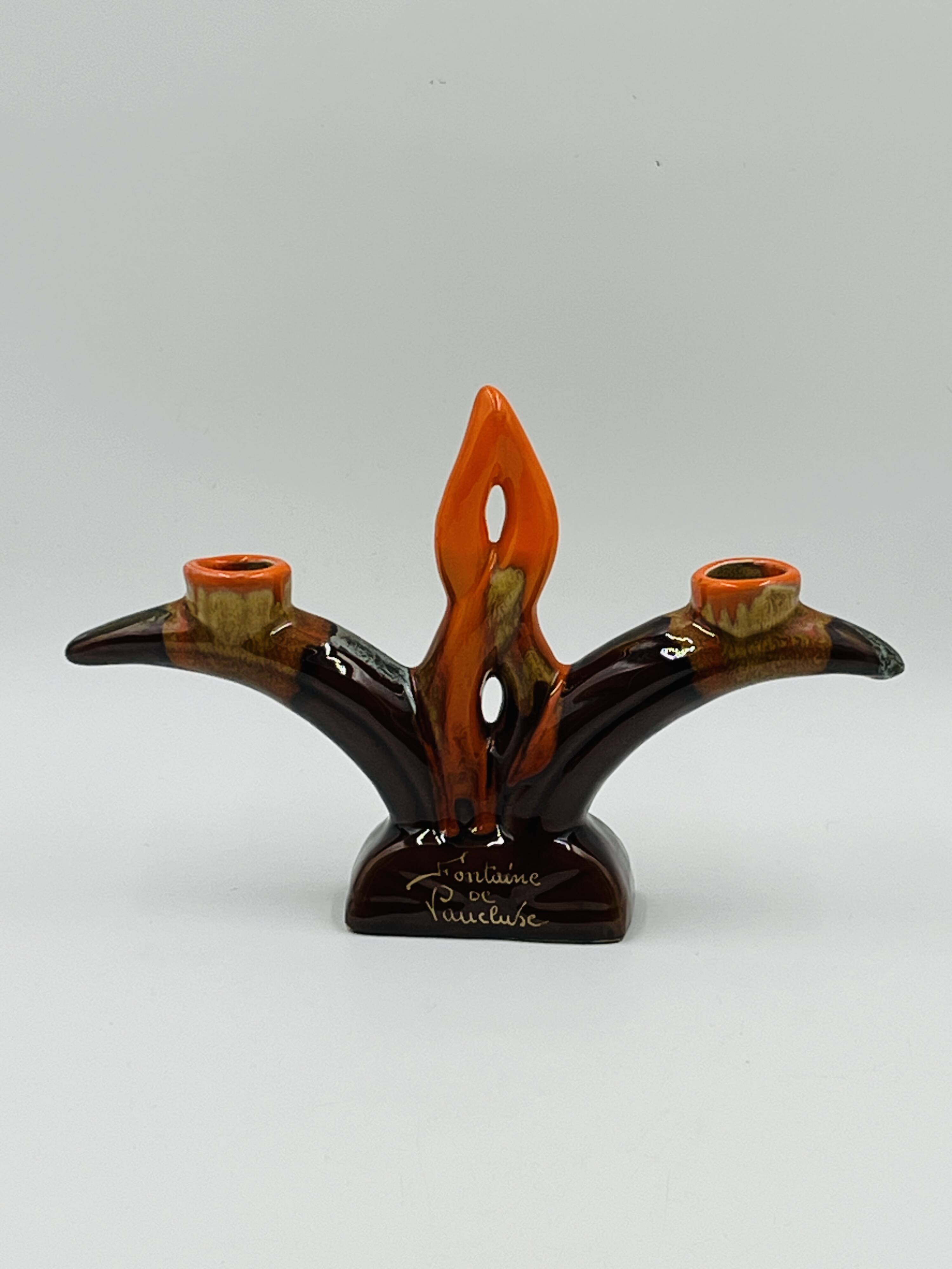 Double candlestick Vallauris Fontaine de Vaucluse vintage ceramic