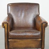 Sheepskin leather armchair with character and a touch of Art Deco design