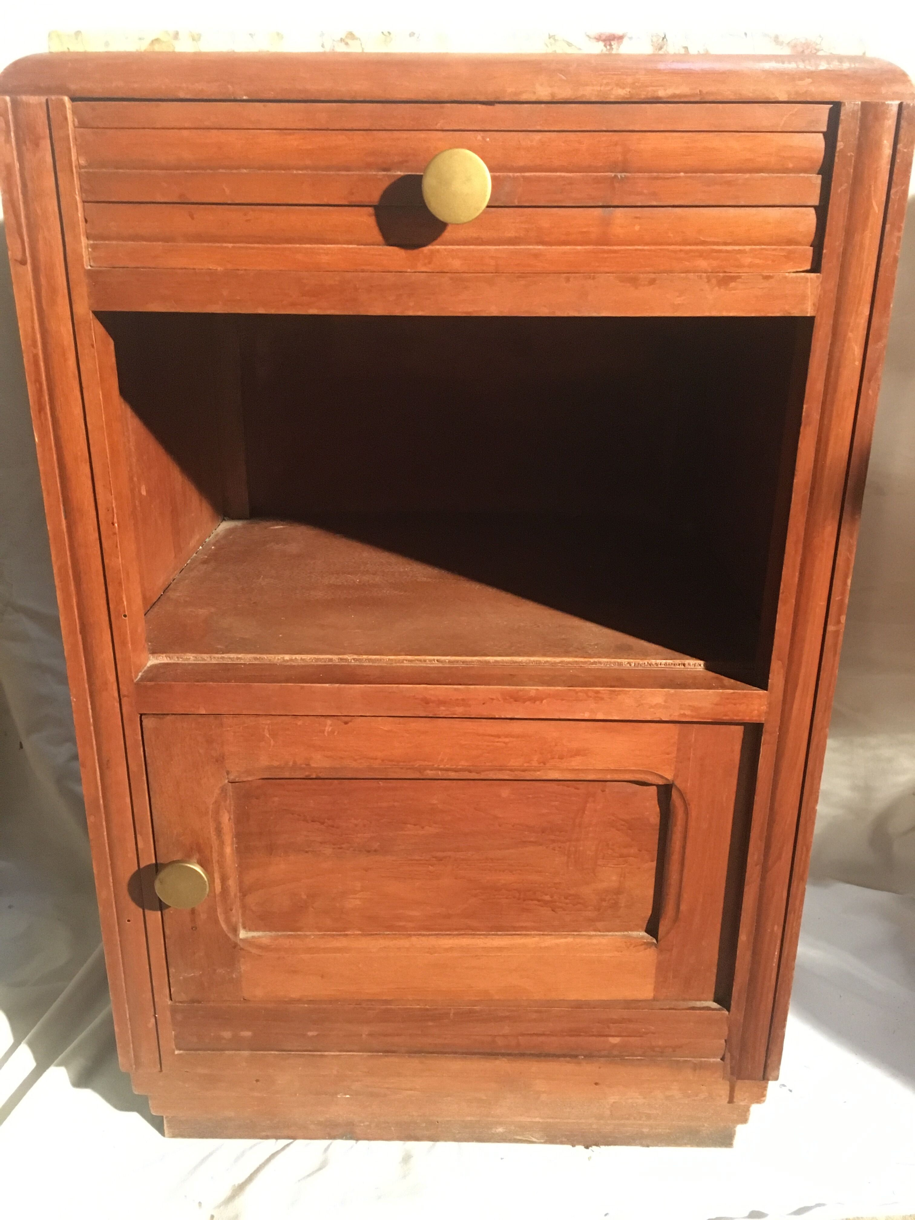 Beech bedside table on marble; 30/40s