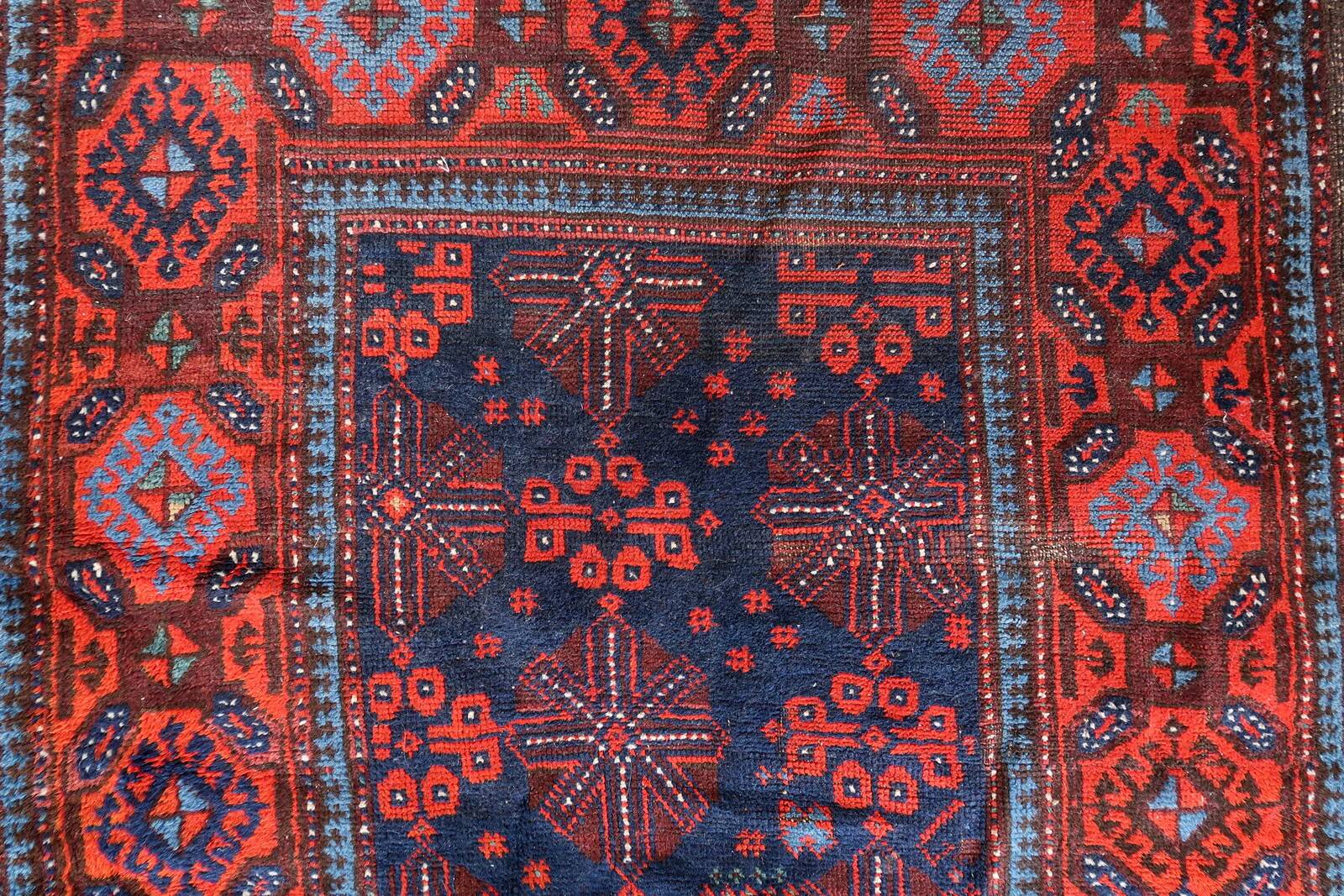 Handmade antique Afghan Baluch rug 95cm x 219cm 1880s