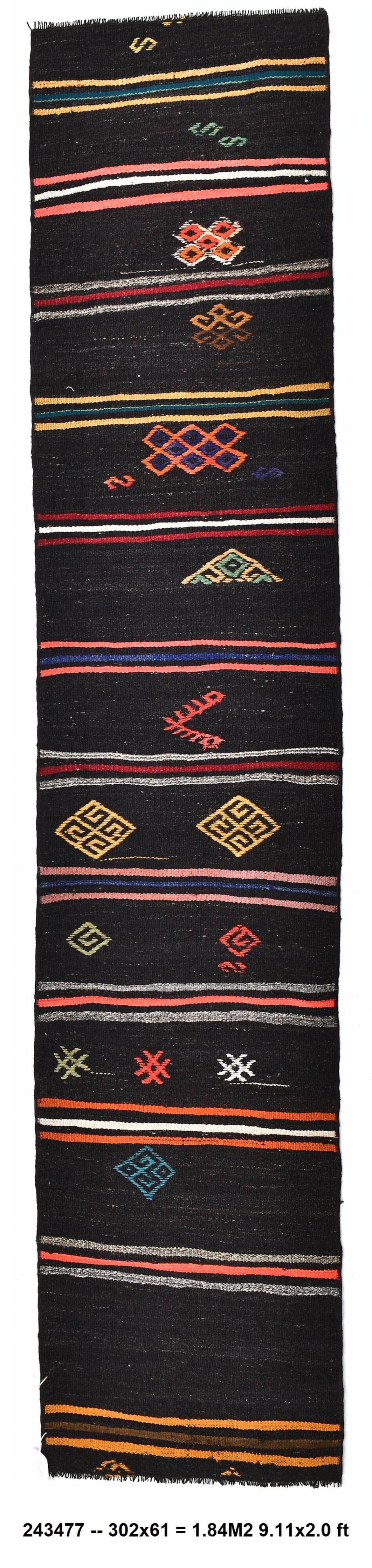 2x10 Antique Turkish Vintage Kilim Runner Rug 61x302Cm SK 243477