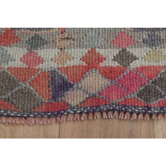 1970s Vintage Turkish Handmade Wool & Cotton Pink Runner Rug