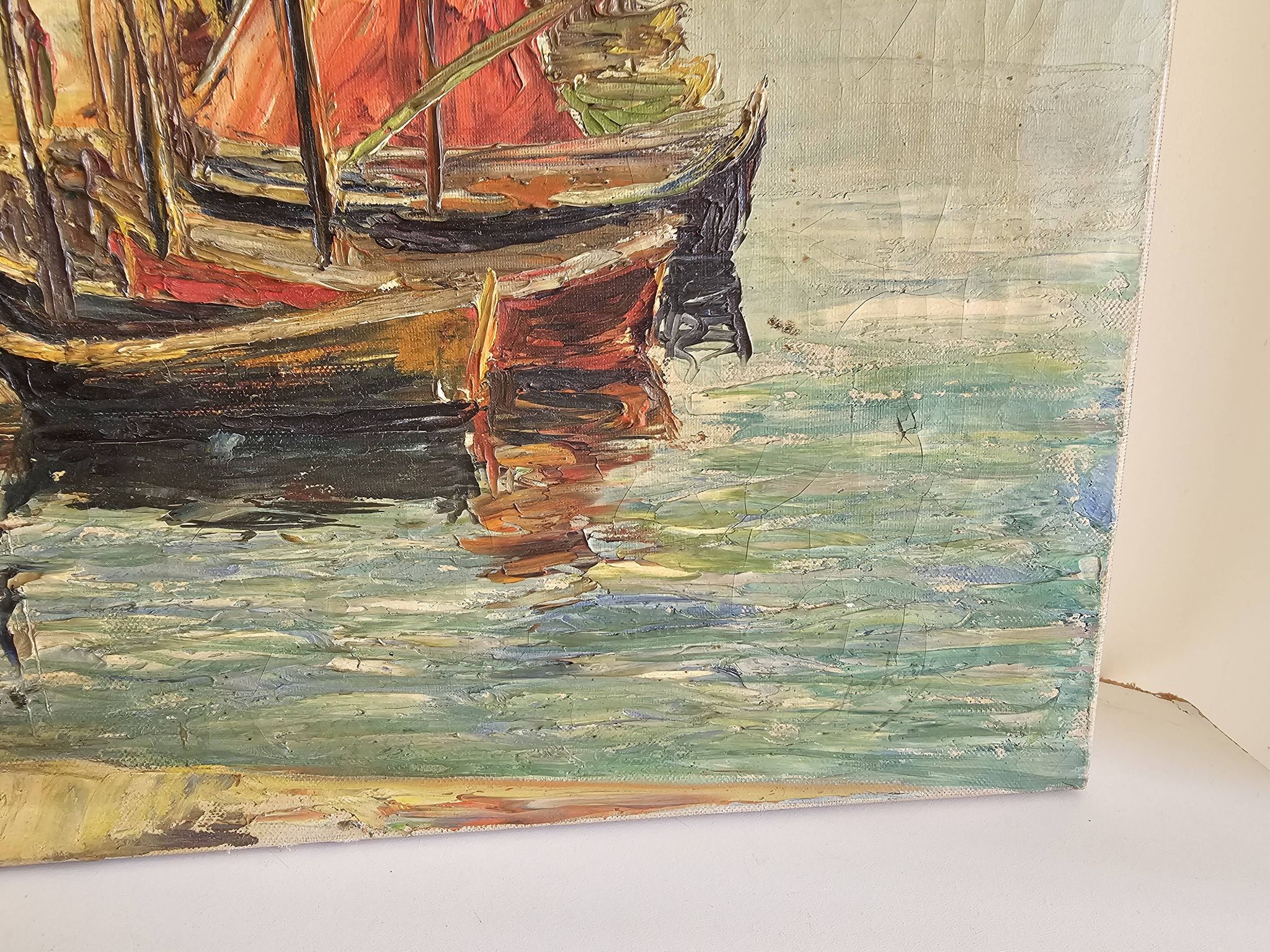 Oil on Canvas Marine Port of Martigues Signed (to be identified) Accid
