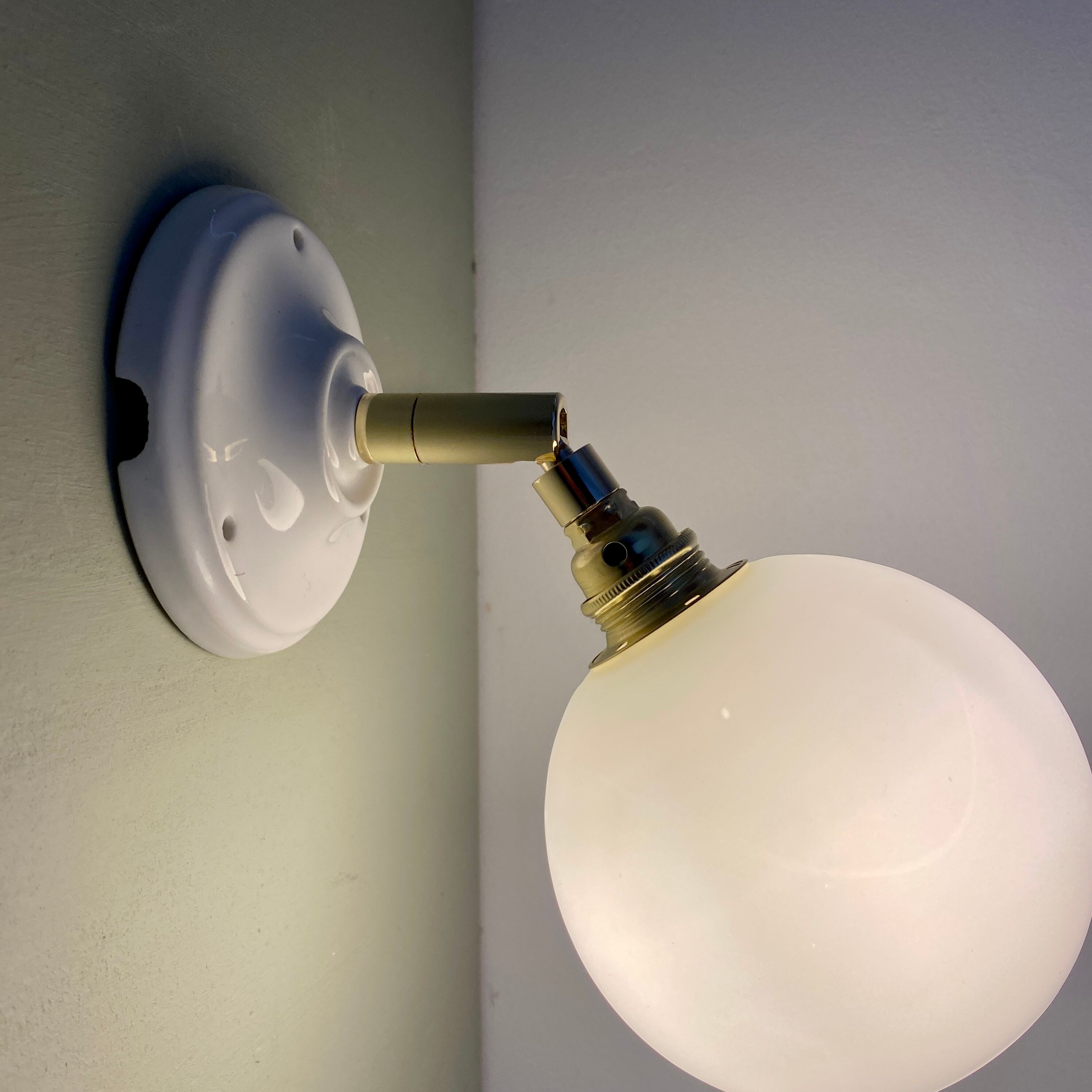 Vintage white opaline globe wall lamp