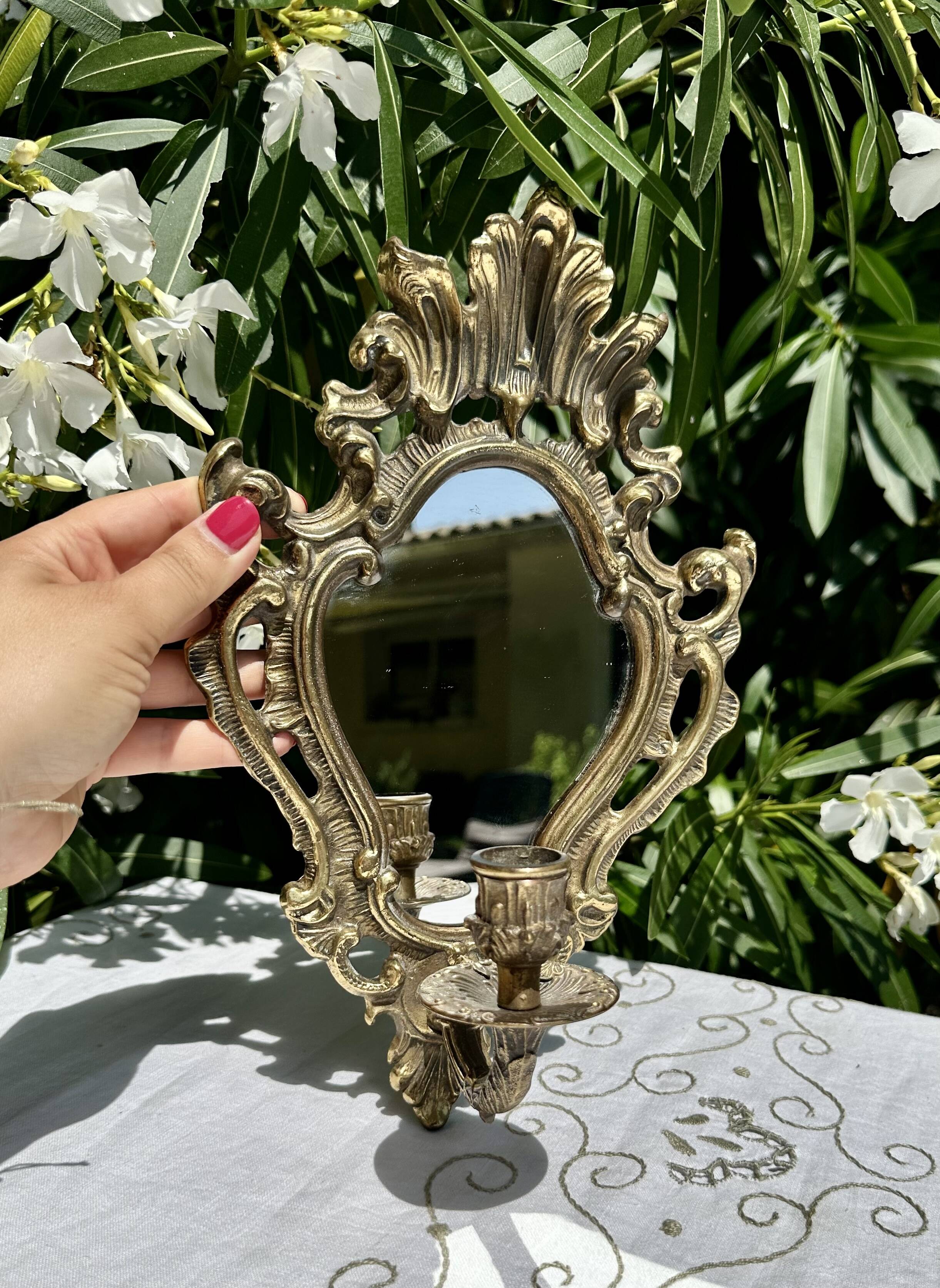 Magnificent Vintage Brass Mirror Candlestick - Baroque - Home Decor