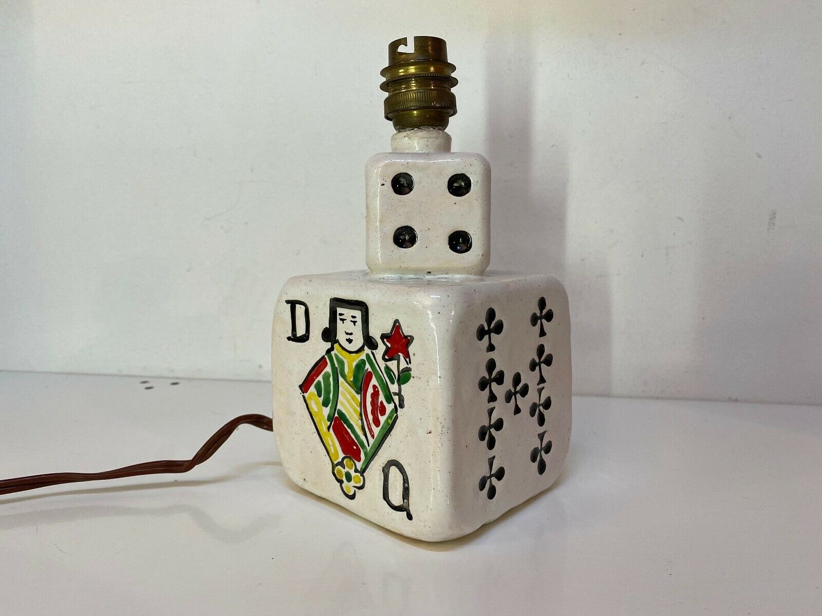old ceramic desk lamp domino design and vintage card games 1950