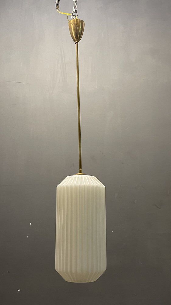 Opaline Glass Pleated Light Pendant, 1950s