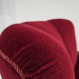 1950s, Danish relax armchair, cherry-red furniture velour, dark beech wood.
