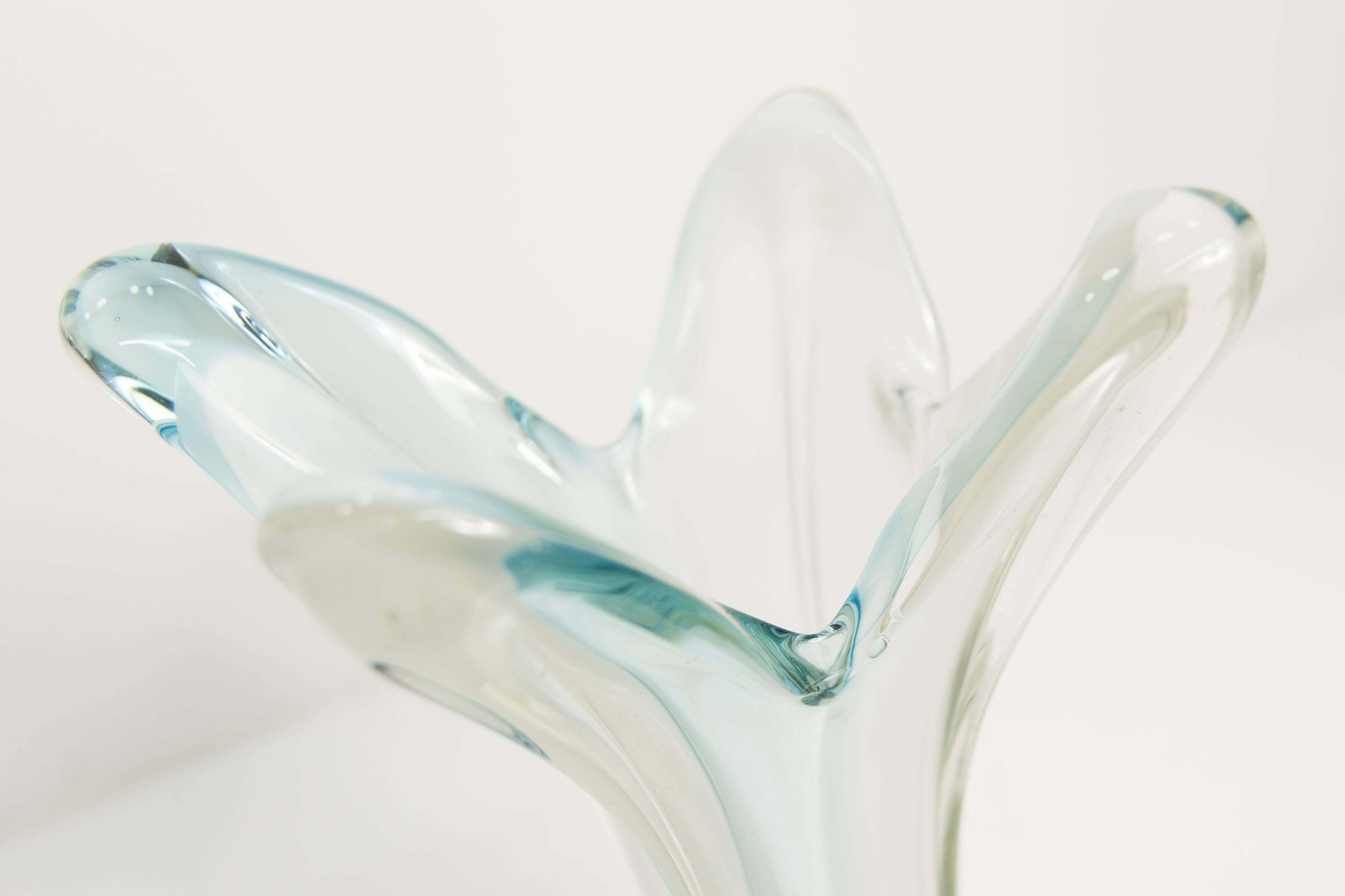 Large Murano vase 1960 transparent white and blue H35.5cm