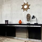 Vintage wooden and aluminum sideboard designed by the 1970s with 3 doors and 4 drawers