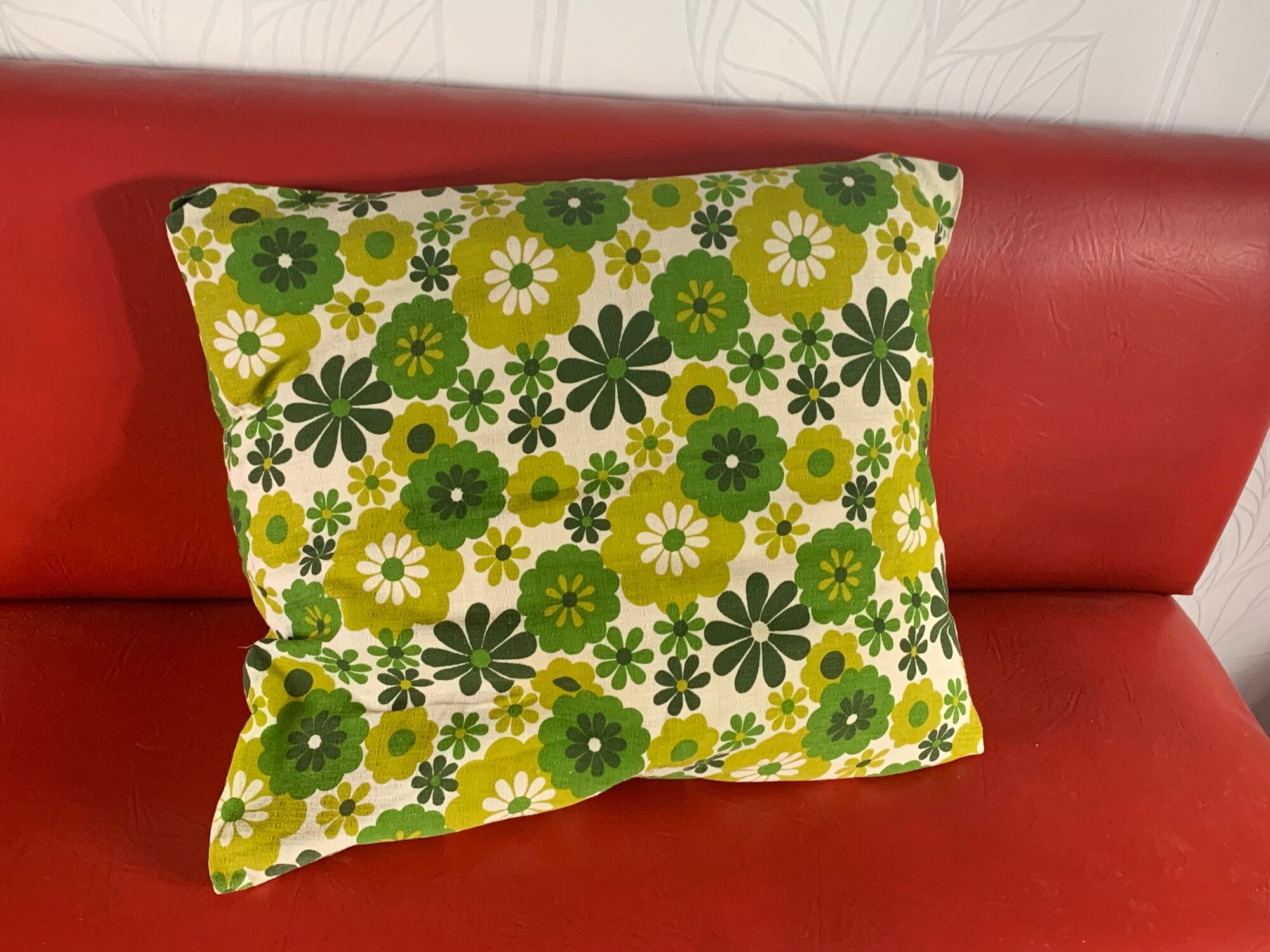 Cushion cover, green lotus flowers, vintage 1970