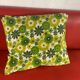 Cushion cover, green lotus flowers, vintage 1970