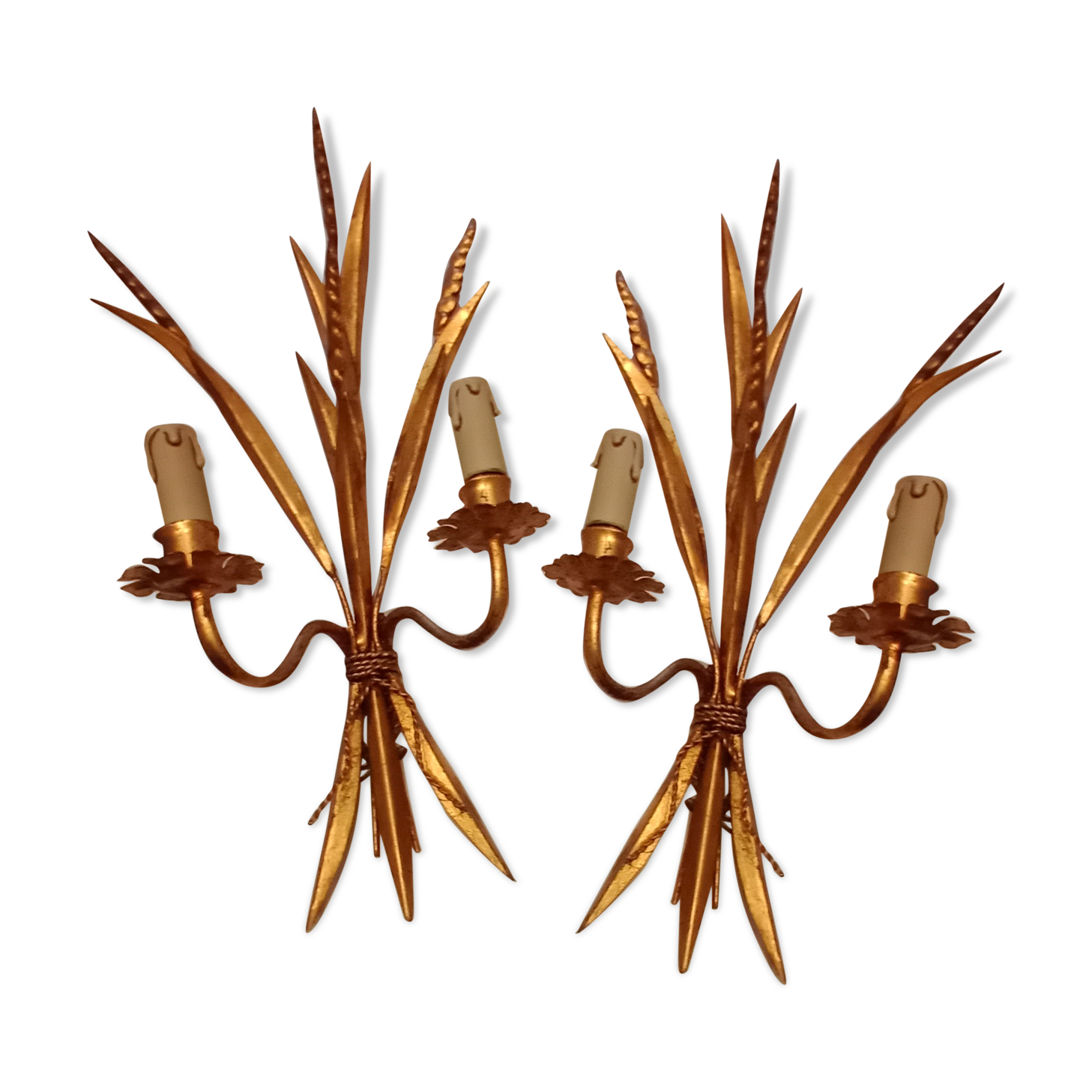 Pair of gold metal wall light from the 60s